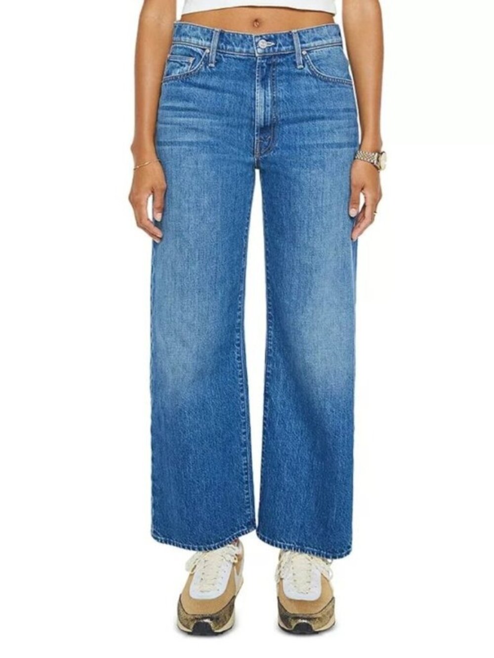 New! Mother The Dodger High Rise Ankle Wide Leg Jeans in Green Thumb - Picture 2 of 9